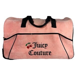 Juicy Couture Pink Velour Rolling Duffle Bag Cherry Travel Carry On Luggage